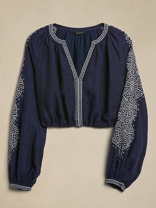 Banana Republic Yara Embroidered Linen Top Blouse Size Sp